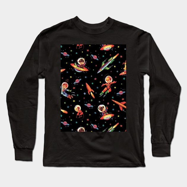 Vintage Space Japanese Paper Black Long Sleeve T-Shirt by Culturio